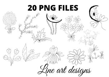 Preview of Line art floral leaf png sublimation bundle doodle 20 PNG files