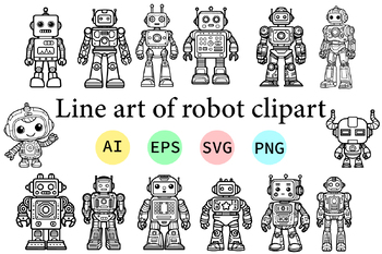 Preview of Line art of Robot Clipart