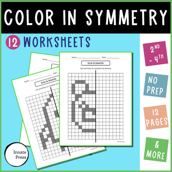 Preview of Line of Symmetry Color in Drawing Worksheets Elementary Math Grade 2 3 4