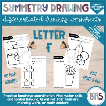 Preview of Line of Symmetry | Complete the Drawing | Differentiated Worksheets | Letter F