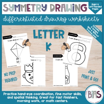 Preview of Line of Symmetry | Complete the Drawing | Differentiated Worksheets | Letter K