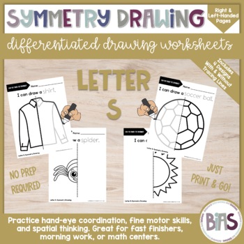 Preview of Line of Symmetry | Complete the Drawing | Differentiated Worksheets | Letter S