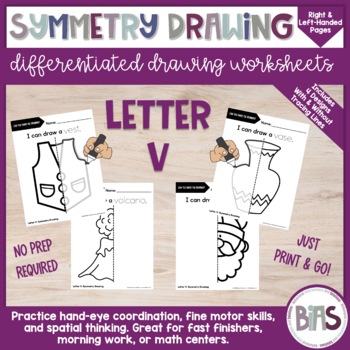 Preview of Line of Symmetry | Complete the Drawing | Differentiated Worksheets | Letter V