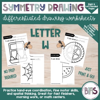 Preview of Line of Symmetry | Complete the Drawing | Differentiated Worksheets | Letter W