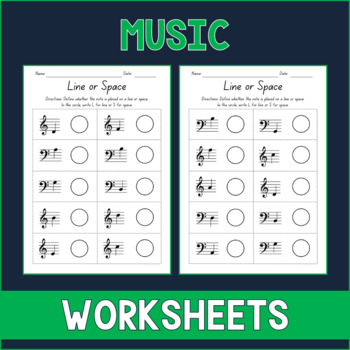 Preview of Line or Space Music Notes Worksheets - Test Prep - Sub Plan - Assessment