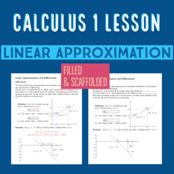Preview of Linear Approximation & Differentials - Calculus Lesson (Full +Scaffolded Notes)