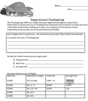 Preview of Thanksgiving Math: Linear Equation Thanksgiving Dinner Project for Algebra 1