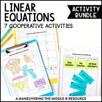Preview of Linear Equations Activity Bundle | Multi-Step Equation Activities | 8th Grade
