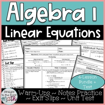 Preview of Linear Equations | Algebra 1 | Unit Bundle | Guided Notes Lessons and Test