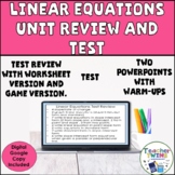 Linear Equations Algebra Unit Test Review and Test