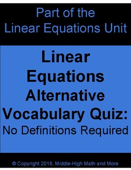 Preview of Linear Equations Alternative Vocabulary:  No Definitions Required