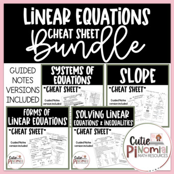 Preview of Algebra 1 Linear Equations Cheat Sheet Bundle