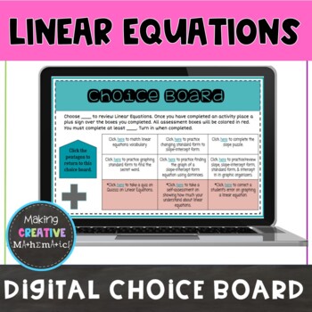 Preview of Linear Equations Choice Board