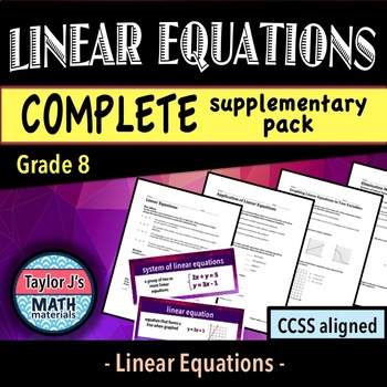 Preview of Linear Equations - Complete Supplementary Pack & Word Wall