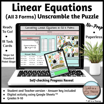 Preview of Convert Linear Equations Slope Int - Standard - Point Slope Puzzle Activity