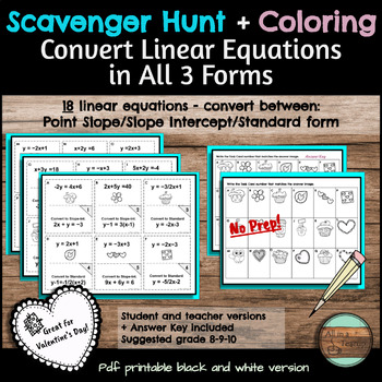 Preview of Convert Linear Equations Slope Int -Point Slope -Standard Scavenger Hunt 