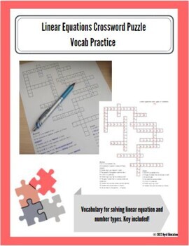 Preview of Linear Equations Crossword Puzzle | Number types and key included