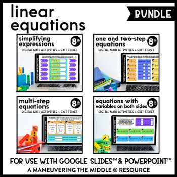 Preview of Linear Equations Digital Math Activity Bundle | Multi-Step Equations | 8th Grade