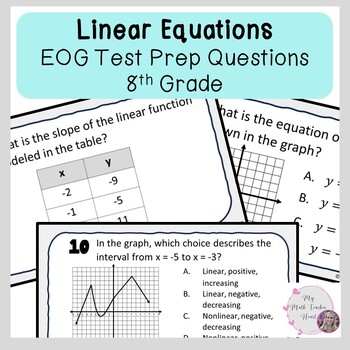 Preview of Linear Equations | EOG Review Questions | Grade 8 Math