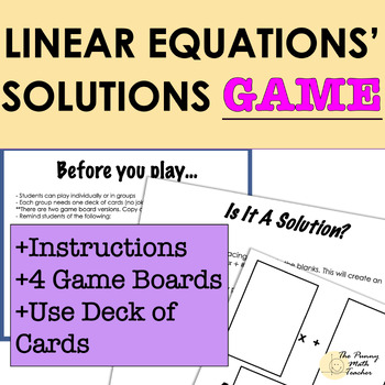 Preview of Linear Equations Find Test Solutions GAME with Instructions