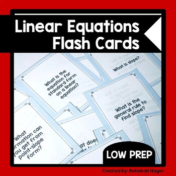 Preview of Linear Equations Flash Cards - Slope - Writing Linear Equations - Formulas