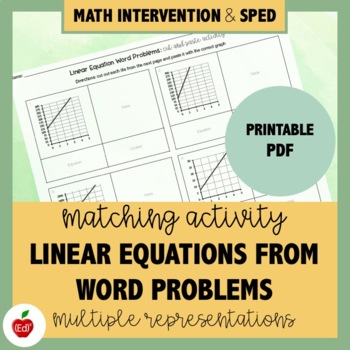 Preview of Linear Equations From Word Problems: Printable Matching Activity