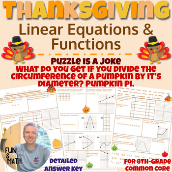 Preview of Linear Equations & Functions Thanksgiving Puzzle Review