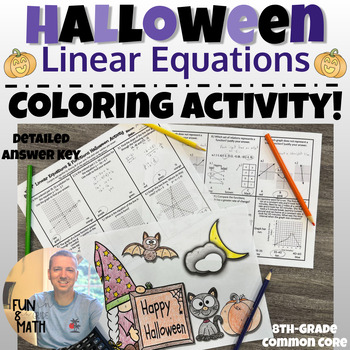 Preview of Linear Equations & Functions Unit Review - Halloween Coloring Activity