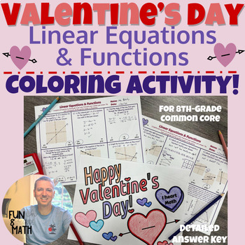 Preview of Linear Equations & Functions Valentine's Day Coloring Activity 8th Grade