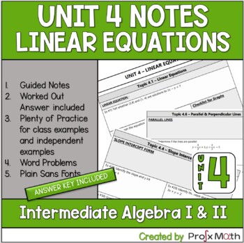 Preview of Linear Equations Guided Notes [Unit 4, Int Algebra 1/2]