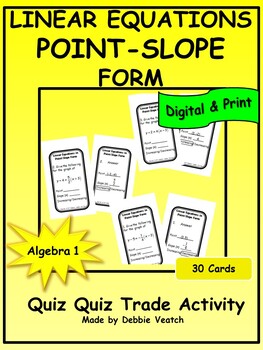 Preview of Linear Equations- Point-Slope Form Quiz Quiz Trade Algebra 1 | Digital