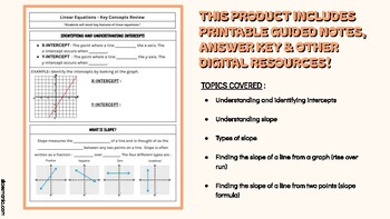 Preview of Linear Equations Intro / Slope Review - PRINTABLE GUIDED NOTES