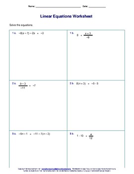 Linear Equations Math Worksheet by TeacherAngelEducation | TPT
