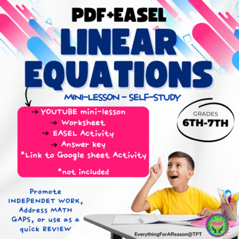 Preview of Linear Equations Mini-lesson and Worksheet PDF+ Easel