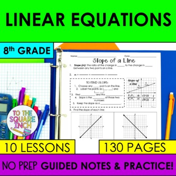 Preview of Linear Equations Notes & Practice | Guided Notes | + Interactive Notebook Pages