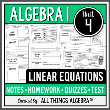 Preview of Linear Equations (Algebra 1 Curriculum - Unit 4) | All Things Algebra®