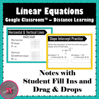 Preview of Linear Equations Notes w/Activities – Distance Learning, Google Slides