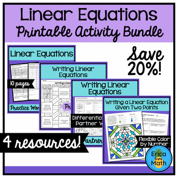 Preview of Linear Equations Printable Worksheets & Activities Bundle