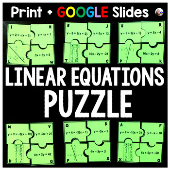 Preview of Linear Equations Puzzle Activity - print and digital