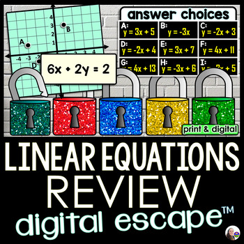Preview of Linear Equations Review Digital Math Escape Room Activity