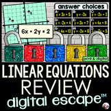 Linear Equations Review Digital Math Escape Room Activity