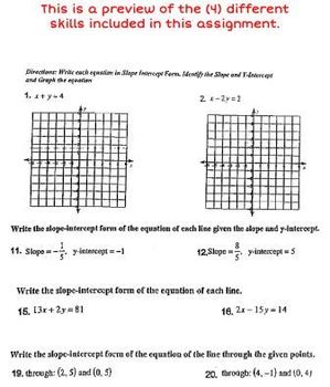 Preview of Linear Equations Review Worksheet with Answer Key & Worked Solutions