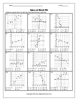 Preview of Linear Equations - Scatter Plots and Line of Best Fit Worksheet 2
