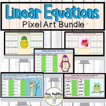 Preview of Linear Equations Mystery Picture Digital Activity BUNDLE | #mathmarketmonday