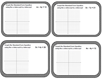 Preview of Linear Equations Standard Form Graphing Intercepts Task Cards Exit Tickets