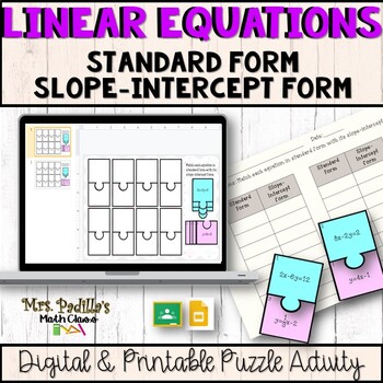 Preview of Linear Equations Standard form | Slope-intercept Form Puzzle Digital Activity