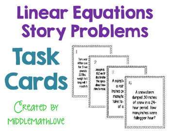 Preview of Linear Equations Story Problem Task Cards (Slope Intercept Form y=mx+b)