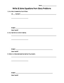 Preview of Linear Equations Story Problems