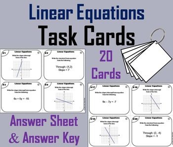 Preview of Solving Linear Equations Task Cards Activity