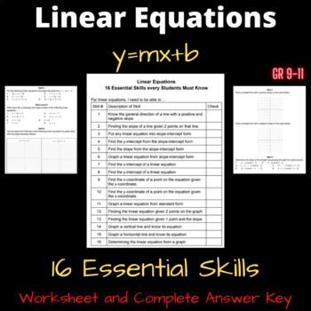 Preview of Summer fun Linear Equations - The 16 Essential Skills all Students will Have!